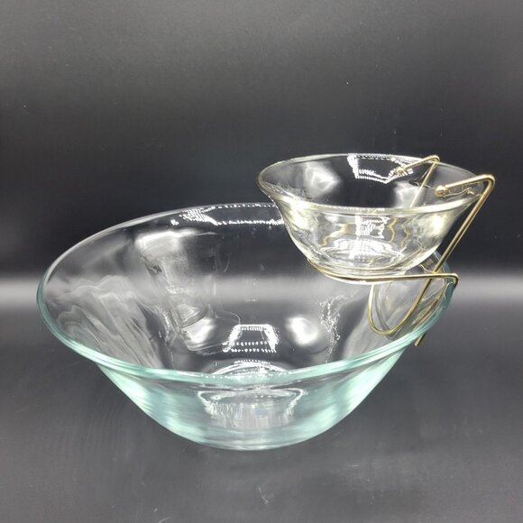Vintage Indiana Clear Glass 3-Piece Chip N Dip Bowl Set MCM Design - Picture 1 of 11